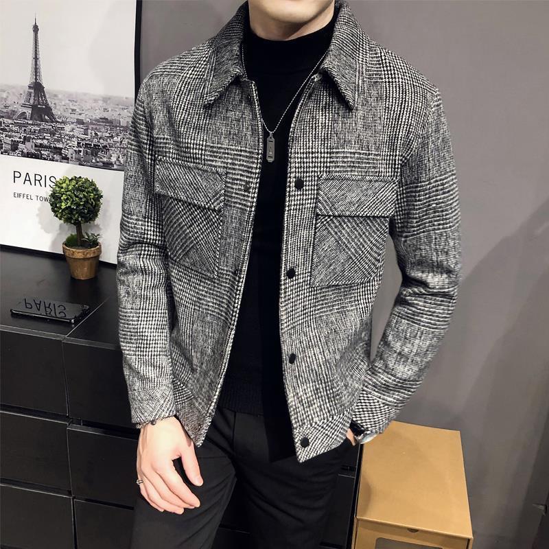 Classic men's plaid shirt jacket. Button-up design, perfect versatile outerwear for casual style & warmth.