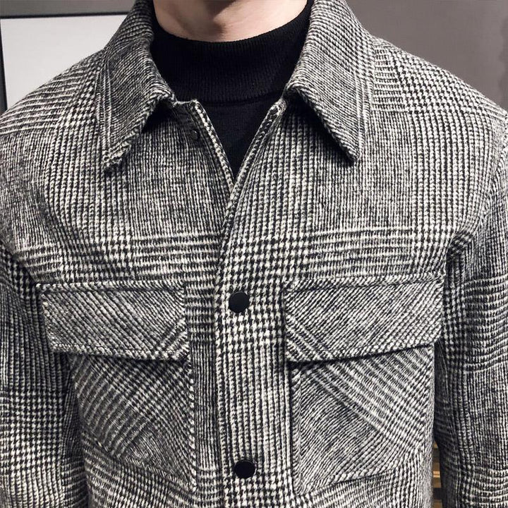 Relaxed fit men's plaid button-up shirt jacket. Stylish & versatile for layering casual everyday outfits.