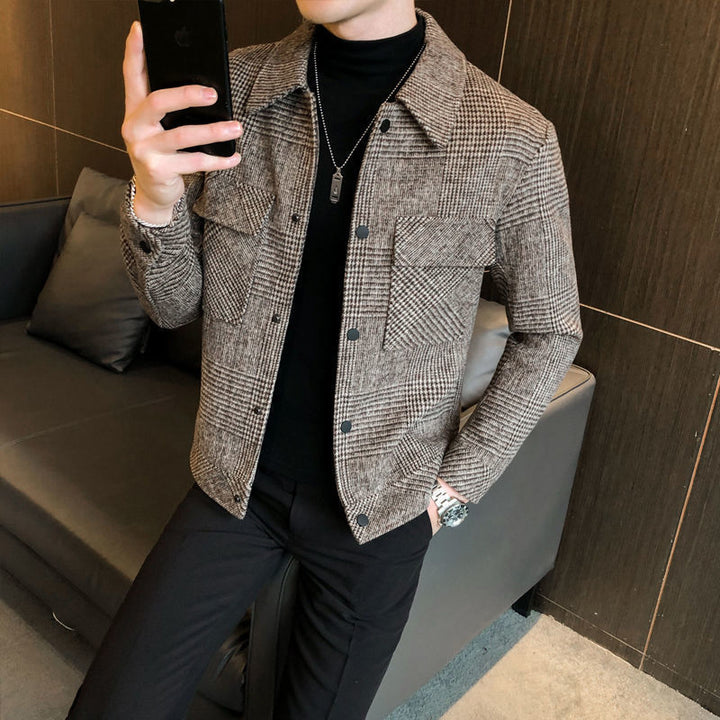 Versatile men's plaid button-up jacket. Comfortable, relaxed fit shirt jacket for casual everyday fashion.