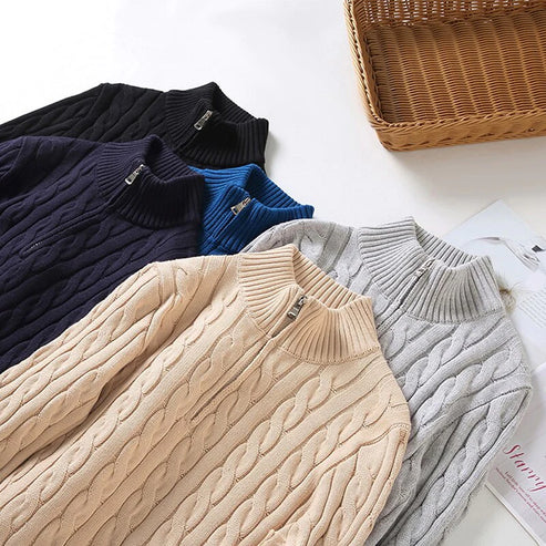 Timeless men's classic cable knit quarter-zip pullover. Stylish and versatile knitwear for any occasion.