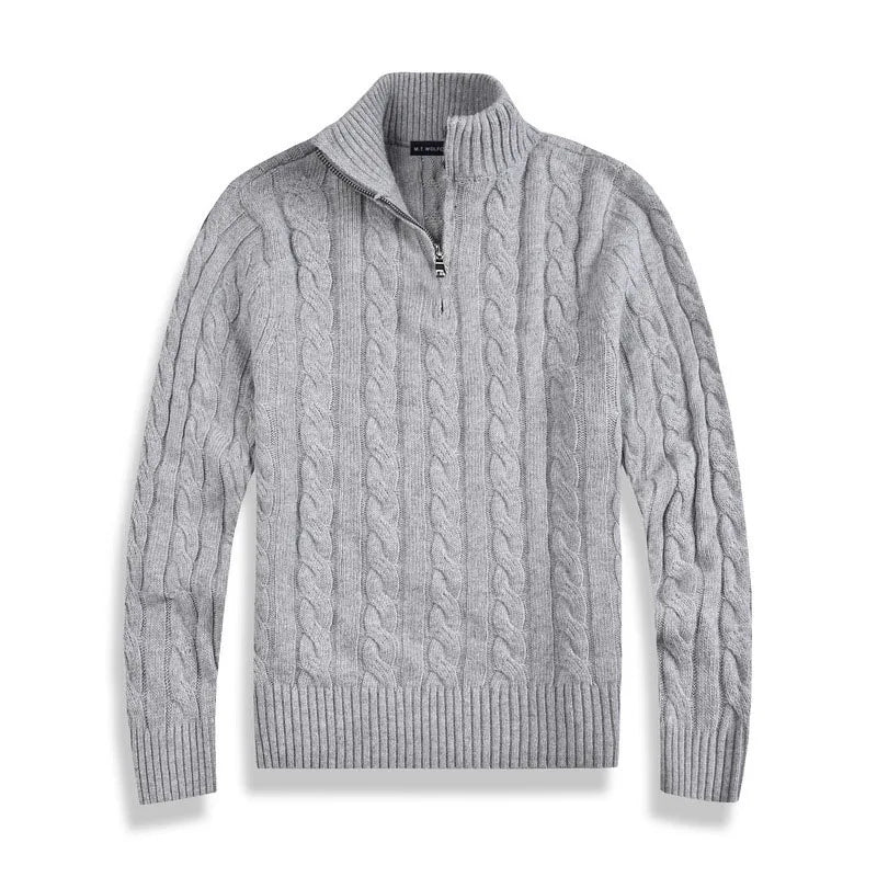 Soft, textured men's cable knit quarter-zip sweater. A warm knitwear pullover for ultimate comfort.