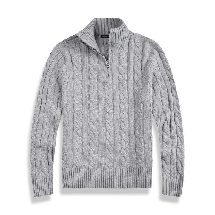Soft, textured men's cable knit quarter-zip sweater. A warm knitwear pullover for ultimate comfort.