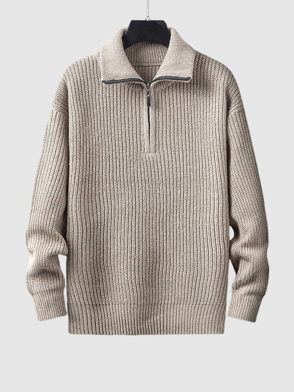 Comfortable men's quarter zip knit sweater, perfect mens apparel for modern style and warmth.