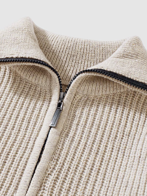Essential men's fashion quarter zip knit sweater, ribbed details for a sophisticated look.