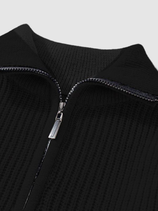 Fall men's quarter zip knit sweater, long sleeve comfort and a stand collar for warmth.