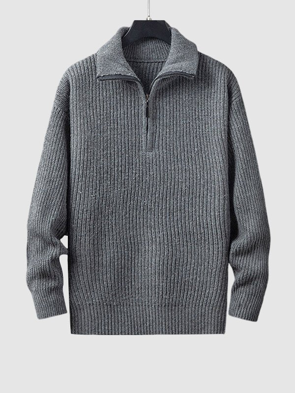 Men's knit quarter zip sweater, a durable and comfortable option for everyday winter wear.