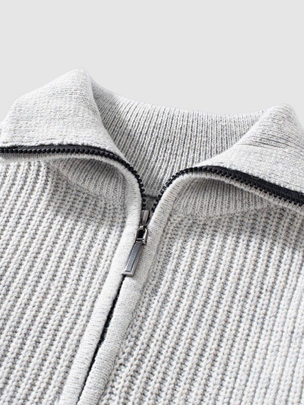 Cozy men's quarter zip knit sweater, ideal layering piece for fall and winter outfits.
