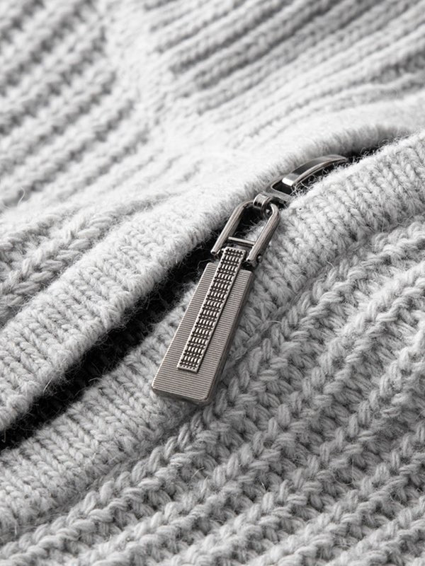 Ribbed quarter zip knit sweater for men, a perfect casual layering piece for cool weather.