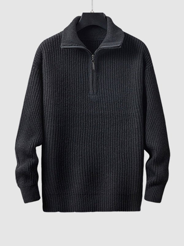 Classic men's quarter zip knit sweater with stand collar, ideal for casual and smart-casual looks.