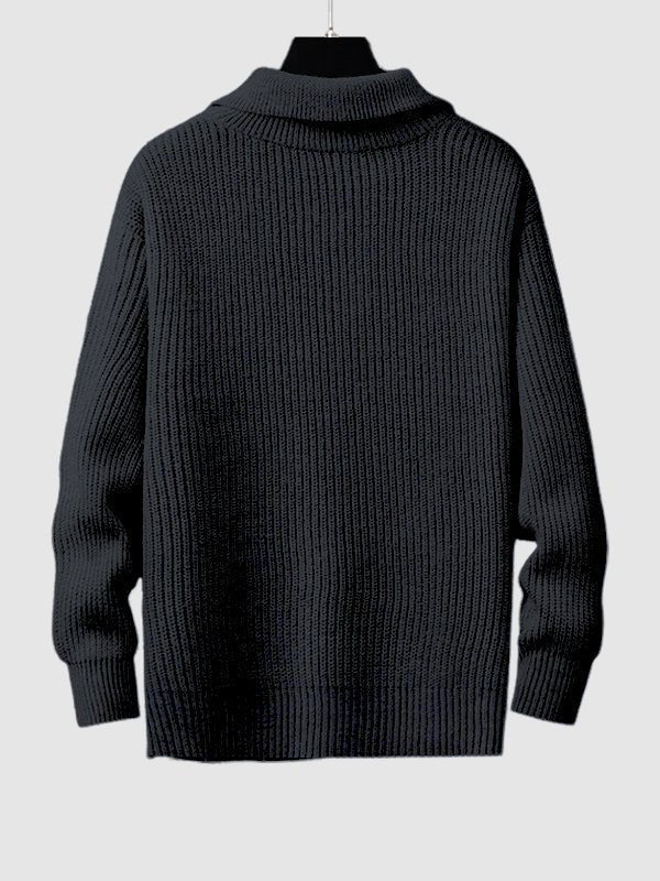 Versatile men's knit quarter zip sweater, excellent for layering in fall and winter fashion.