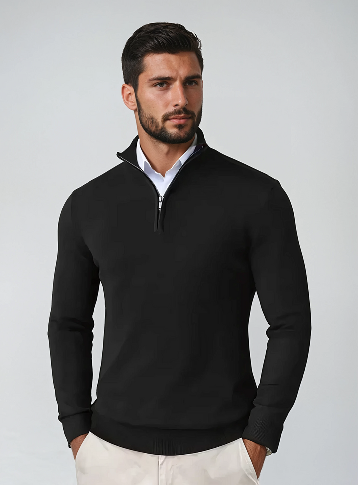 Men's versatile quarter-zip pullover sweater, perfect for layering & everyday casual style.