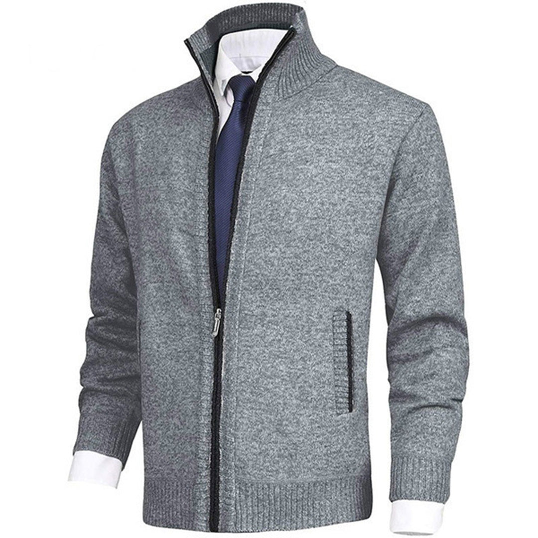 Men's stand collar zip-up jacket with front zipper and ribbed cuffs, casual everyday style.