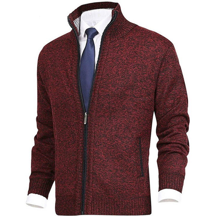 Men's soft zip-up jacket, stand collar, ribbed trim, perfect for casual everyday comfort.