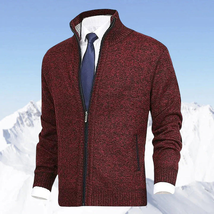 Men's versatile zip-up outerwear jacket with stand collar and ribbed trim.