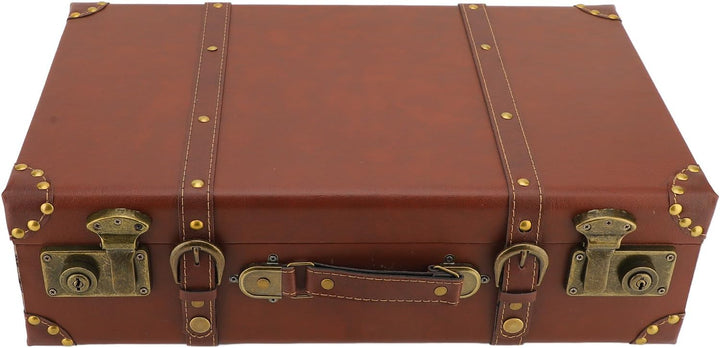 Stylish heritage brown leather travel trunk. Men's vintage carry-on for decorative storage or overnight trips.