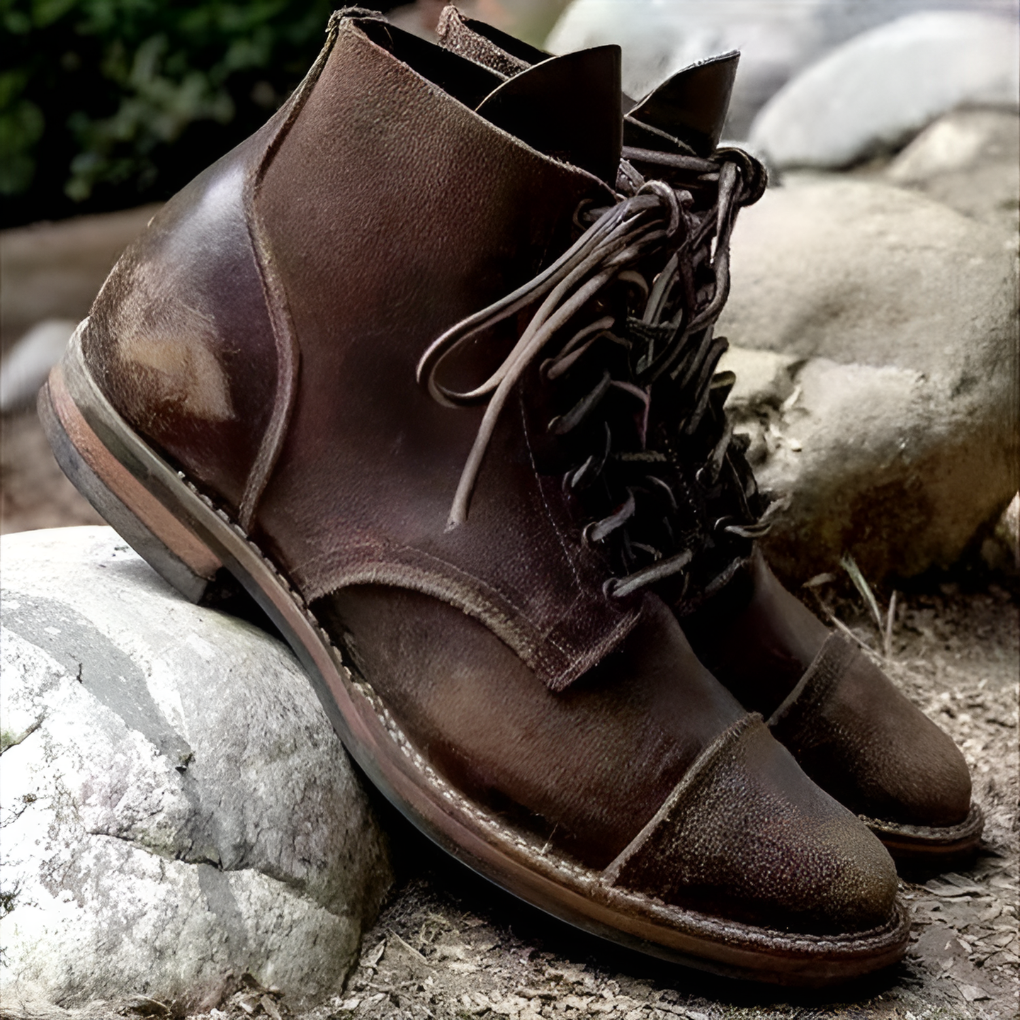 Stylish men's vintage combat boots with lace-up design, ideal for a rugged biker look & casual fashion.
