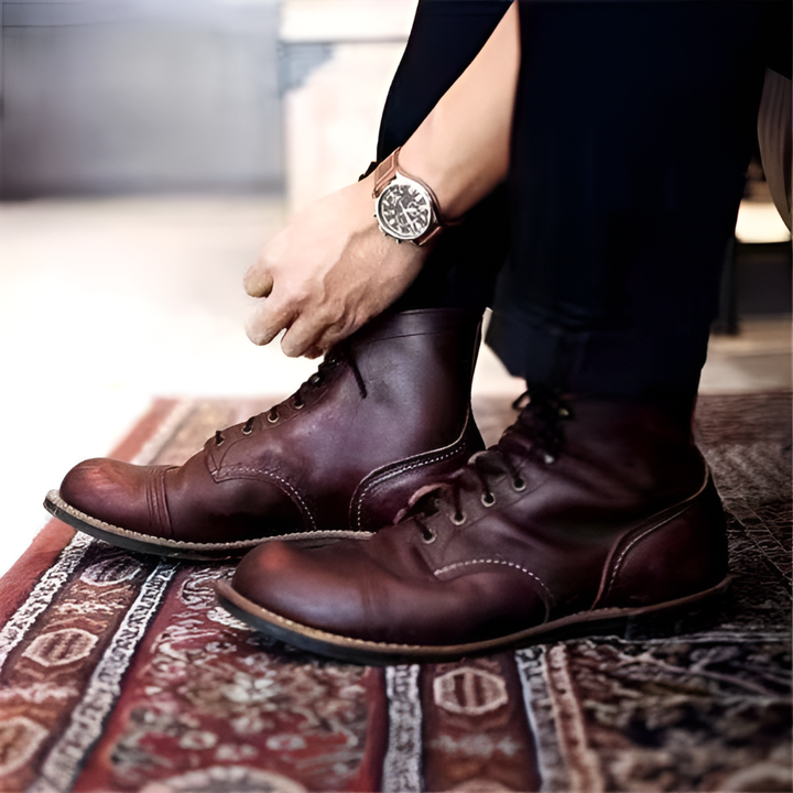 Classic men's lace-up vintage combat boots, offering timeless style and durable comfort for any adventure.