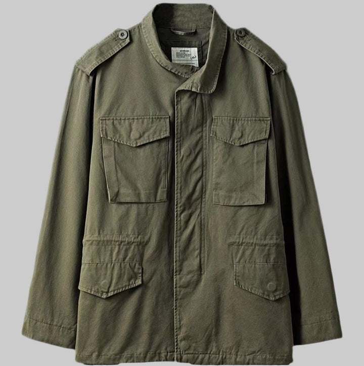 Rugged men's field jacket for casual all-season wear. Vintage military style outerwear with utility and durability.