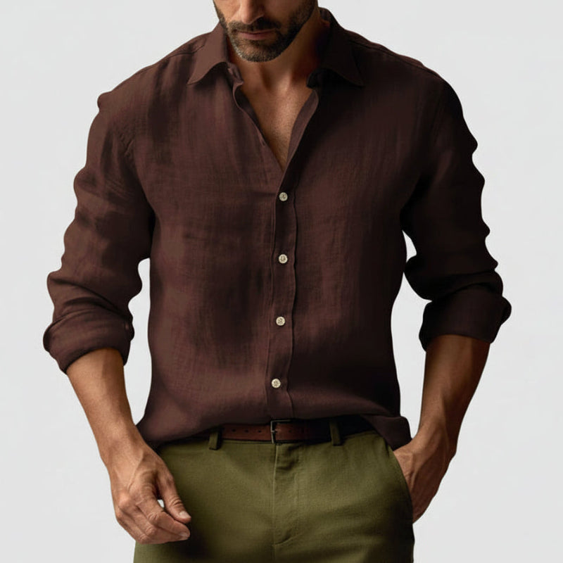 Classic yellow men's button-down shirt, vintage appeal, long sleeve for sophisticated casual attire.
