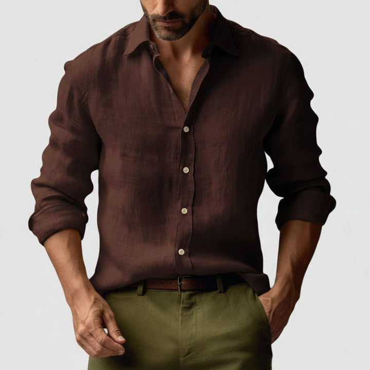 Classic yellow men's button-down shirt, vintage appeal, long sleeve for sophisticated casual attire.