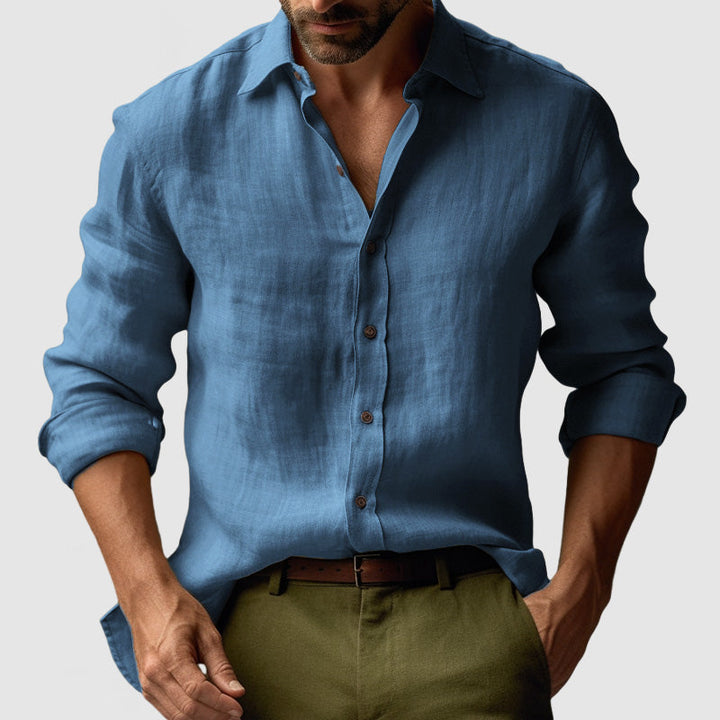 Yellow men's vintage button-down shirt, relaxed fit, ideal for summer fashion and casual wear.
