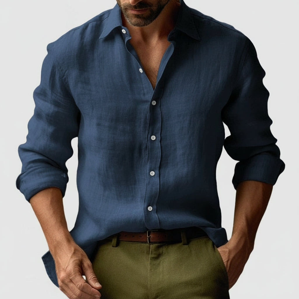 Vintage men's yellow button-down shirt, summer-ready long sleeve, a classic and relaxed fit.