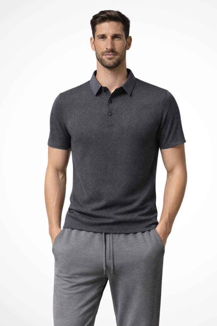 Men's Waffle Knit Short Sleeve Polo Shirt in a smart casual style, perfect for everyday wear.