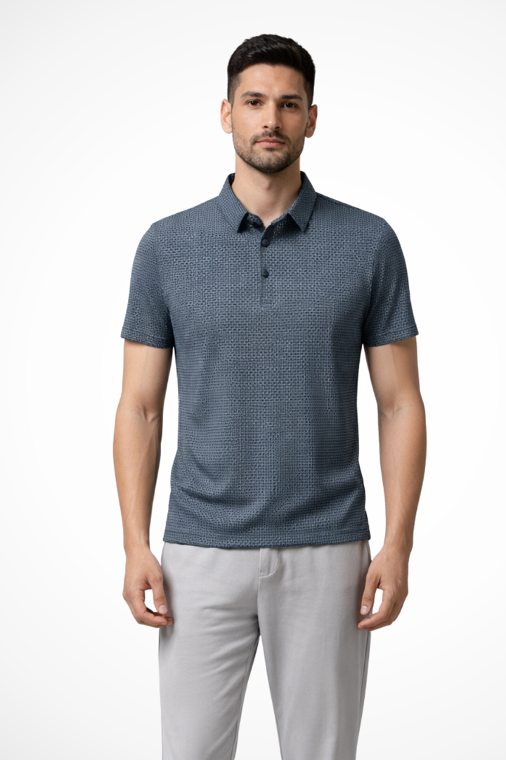 Summer men's polo shirt, short sleeve, made from comfortable waffle knit for a stylish casual look.