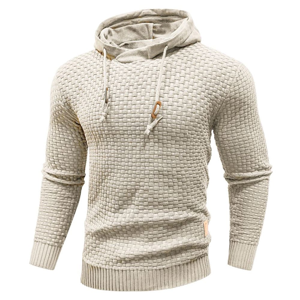Cozy men's waffle texture hoodie, ideal for comfortable lounging or casual outings.