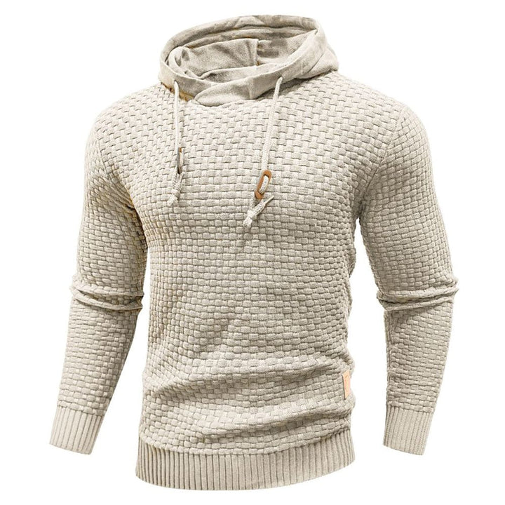 Cozy men's waffle texture hoodie, ideal for comfortable lounging or casual outings.