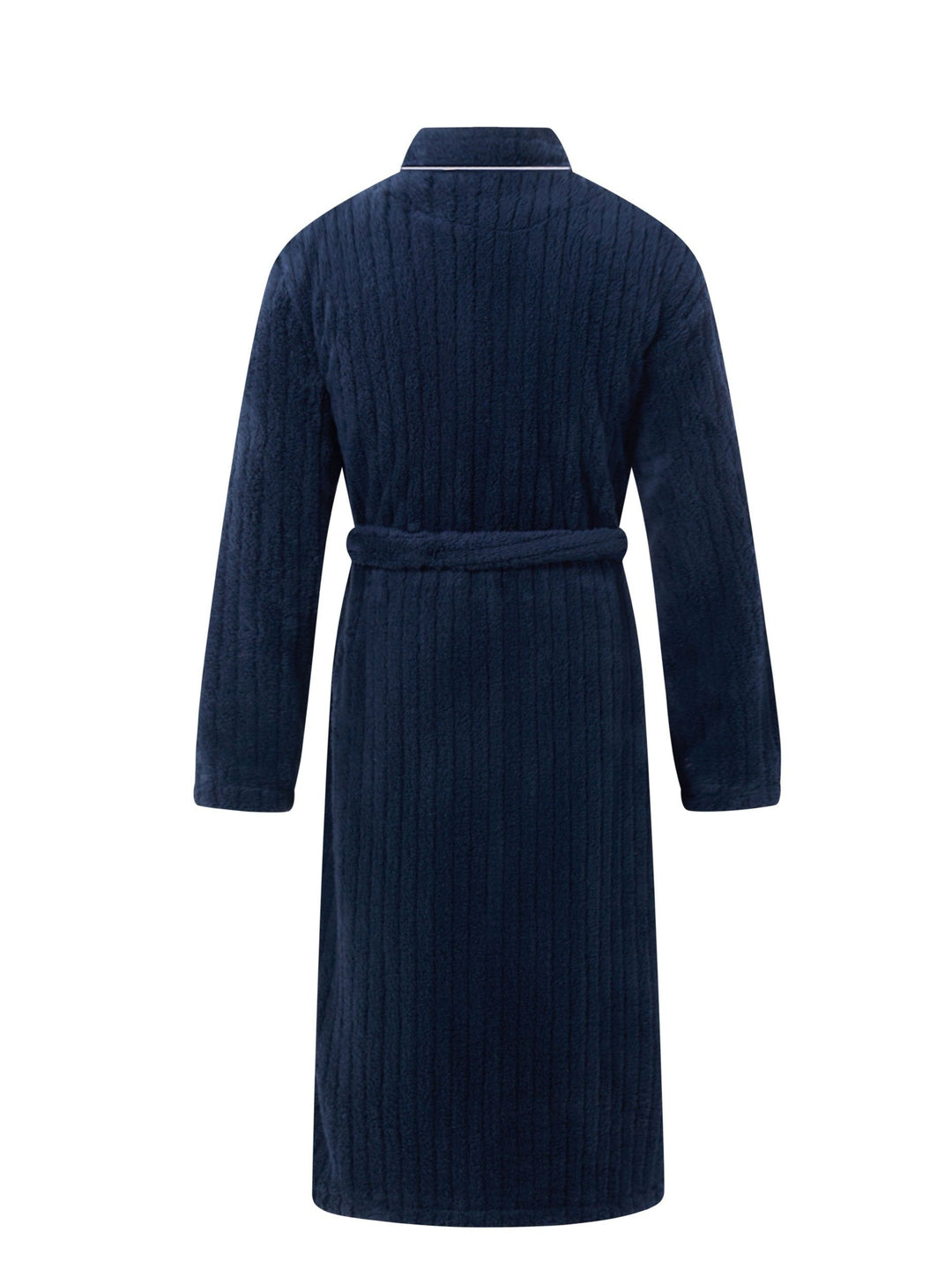 Soft men's fleece winter morning robe with V-neck & tie closure, perfect for chilly days.