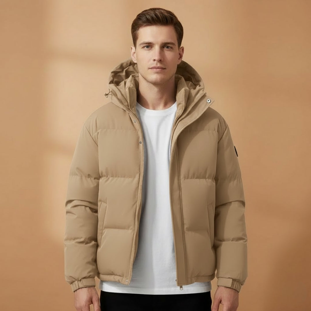 Essential men's hooded quilted jacket for winter. Warm & versatile puffer outerwear, great for cold daily wear.