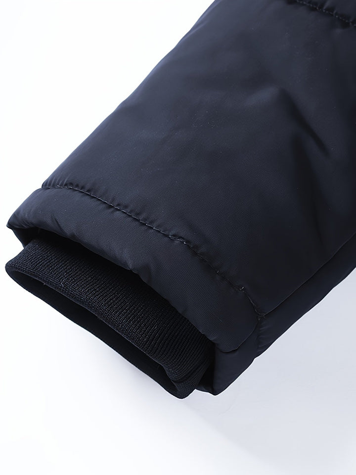 Stay warm with this men's hooded quilted puffer jacket, perfect for cold winter days & outdoor use.