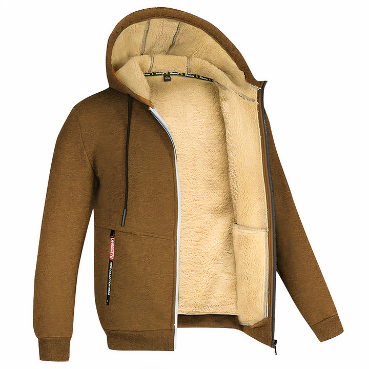 Ultimate comfort men's warm hooded zip-up jacket. Essential winter outerwear for daily cold weather protection.