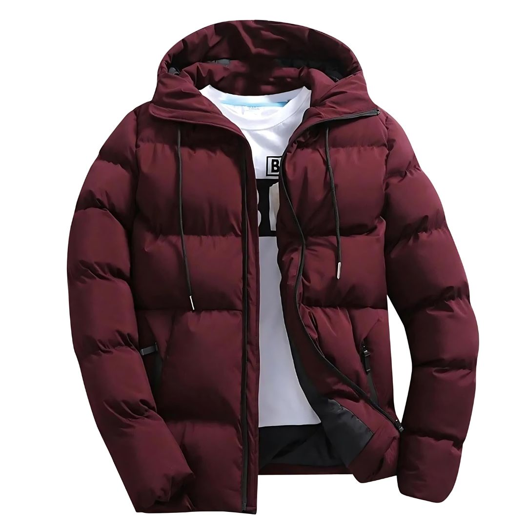 Stylish men's winter parka, insulated and hooded, perfect for cold weather outerwear