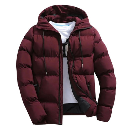 Stylish men's winter parka, insulated and hooded, perfect for cold weather outerwear
