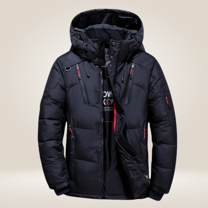 Men's insulated winter jacket, royal blue, with hood, perfect for cold weather activities