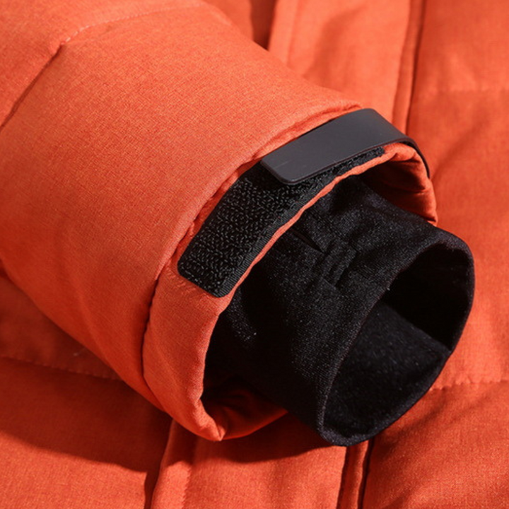 Back view of men's insulated winter jacket, olive green, designed for warmth and comfort