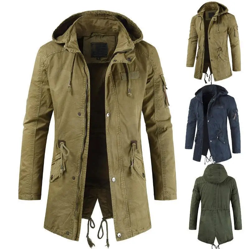 Stylish men's versatile windbreaker parka, ideal for cold weather, offering tactical comfort & warmth.