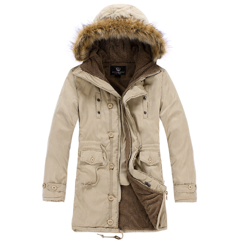 Stylish men's winter parka with adjustable fit for comfort in cold weather. Versatile hooded outerwear.