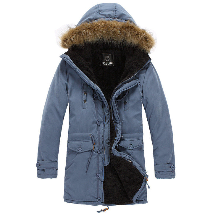 Versatile men's parka jacket, water-resistant for winter. Features a removable hood & adjustable waist for comfort.
