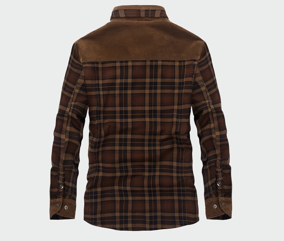 Stylish men's winter plaid jacket with button-down closure. Warm and cozy casual outerwear, ideal for cold weather.