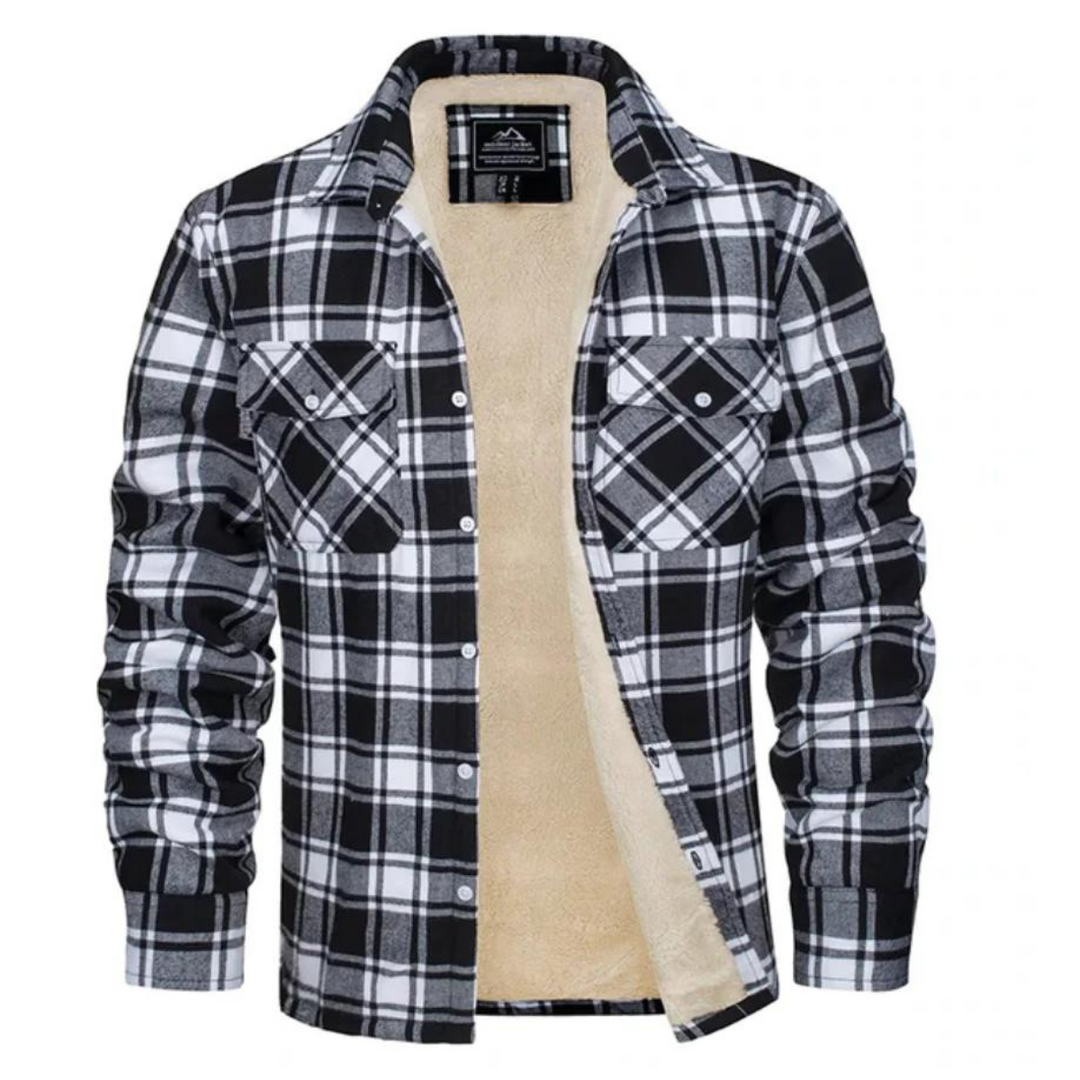 Cozy men's winter jacket with a soft, warm plaid design, great for fall and winter comfort.
