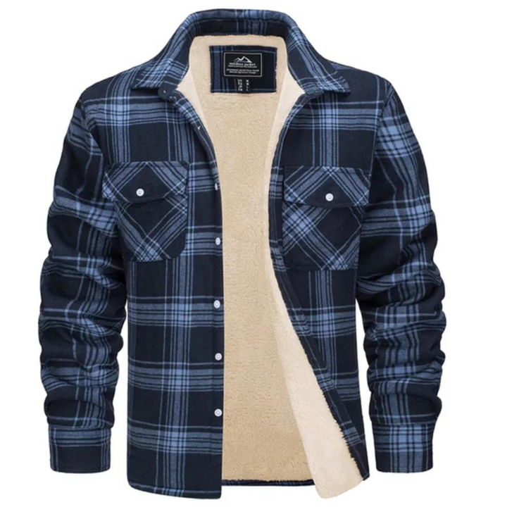Warm men's plaid winter jacket providing excellent protection from cold, stylish and cozy outerwear.