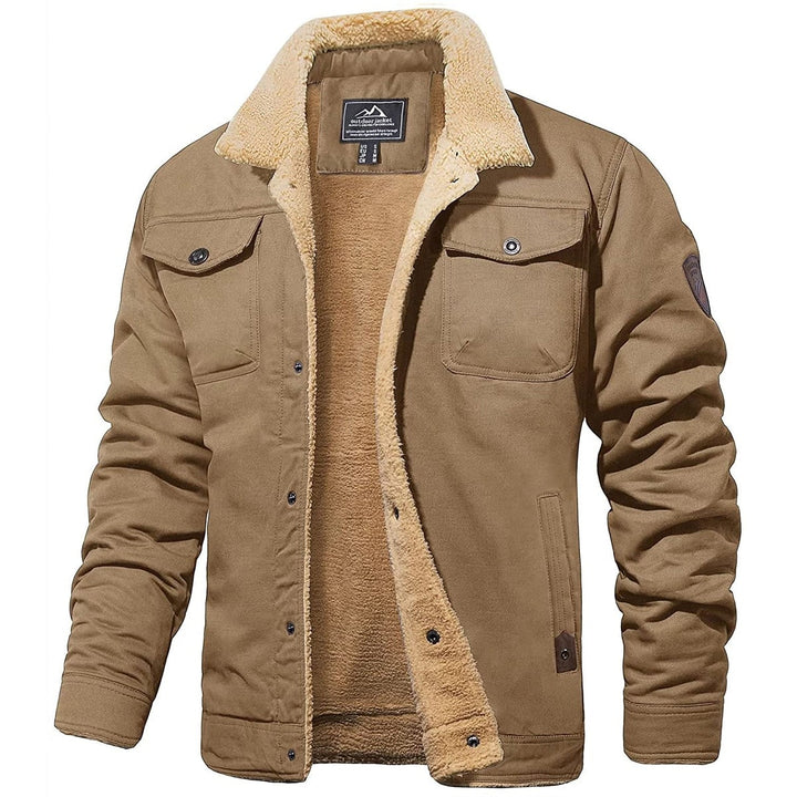 Men's thermal jacket, sherpa-lined, in a vibrant color, offering both warmth and a style statement.