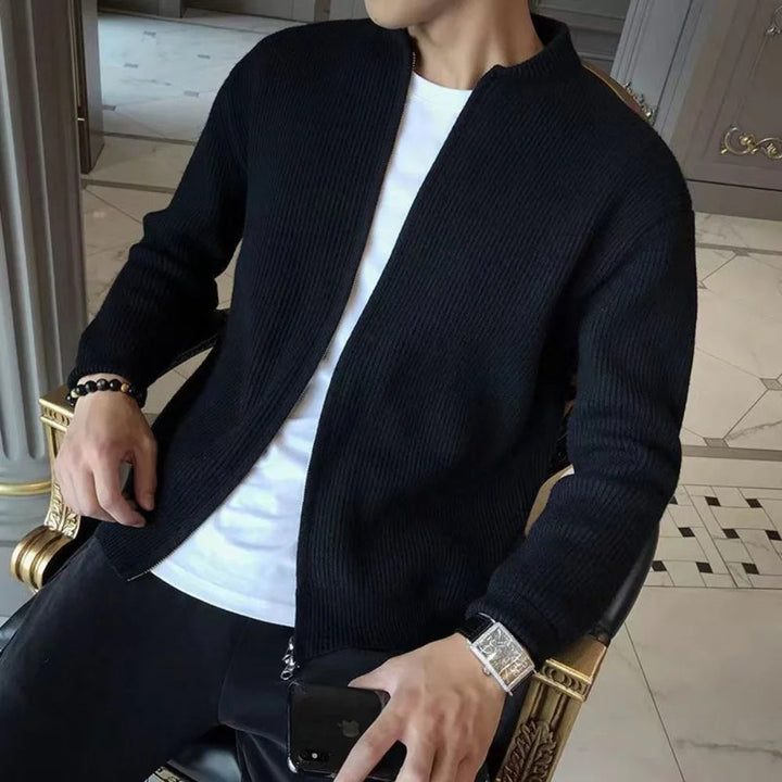 Versatile men's zipper cardigan for comfortable layering; perfect for casual or office wear fashion.