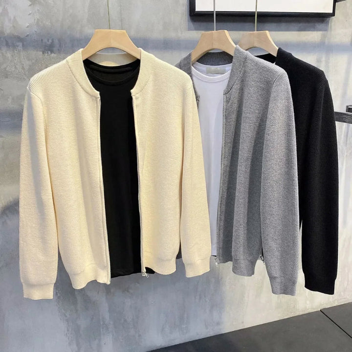 Stylish men's full-zip cardigan, a cozy essential for fall fashion and winter outfits.