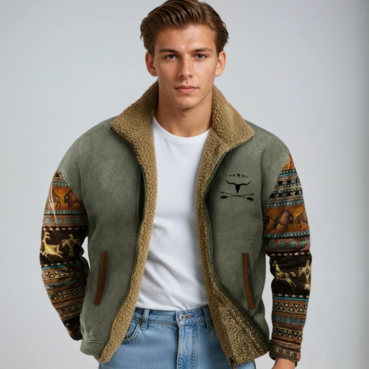 Men's warm thick patterned winter coat, rugged style for cold weather