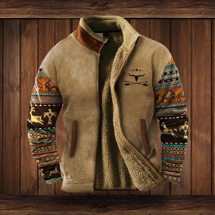 Stylish men's patterned winter jacket, thick and warm outerwear