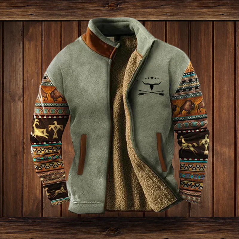 Fashionable men's thick winter jacket, patterned design for warmth